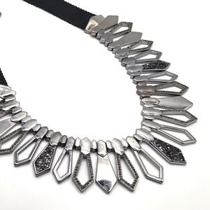 Simply Vera Vera Wang Gunmetal Geometric Fringe Statement Necklace Black Ribbon